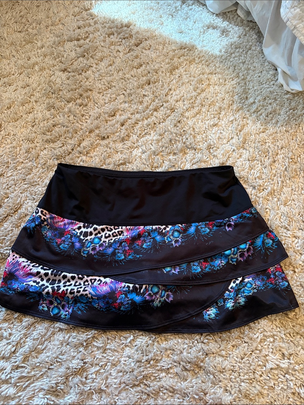 Lucky in Love Black Skirt with Blue, Purple and Pink Floral Leopard Panels